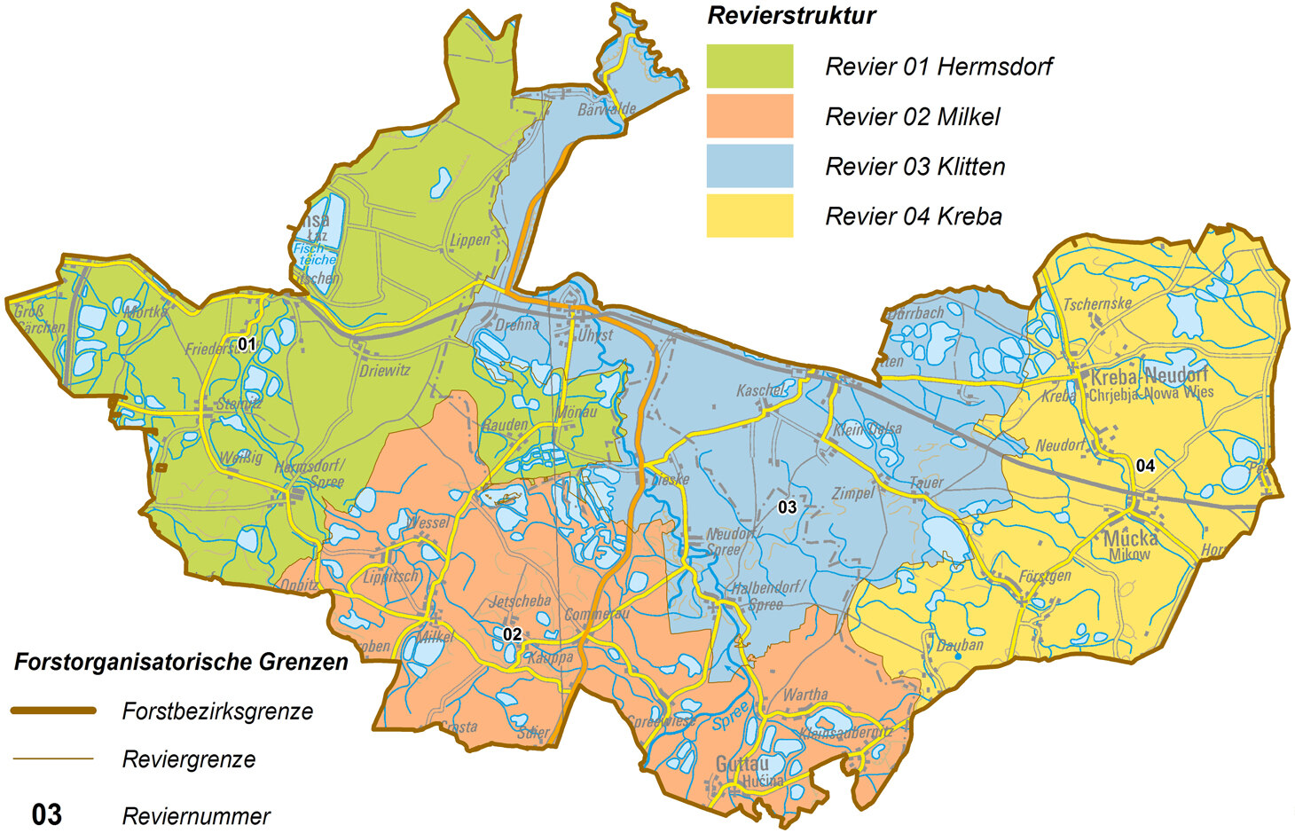 Übersichtskarte Biosphärenreservat Oberlausitzer Heide- und Teichlandschaft