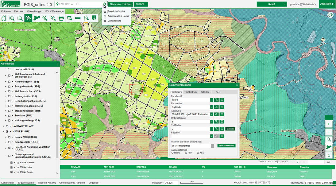 Screenshot von FGIS-Online