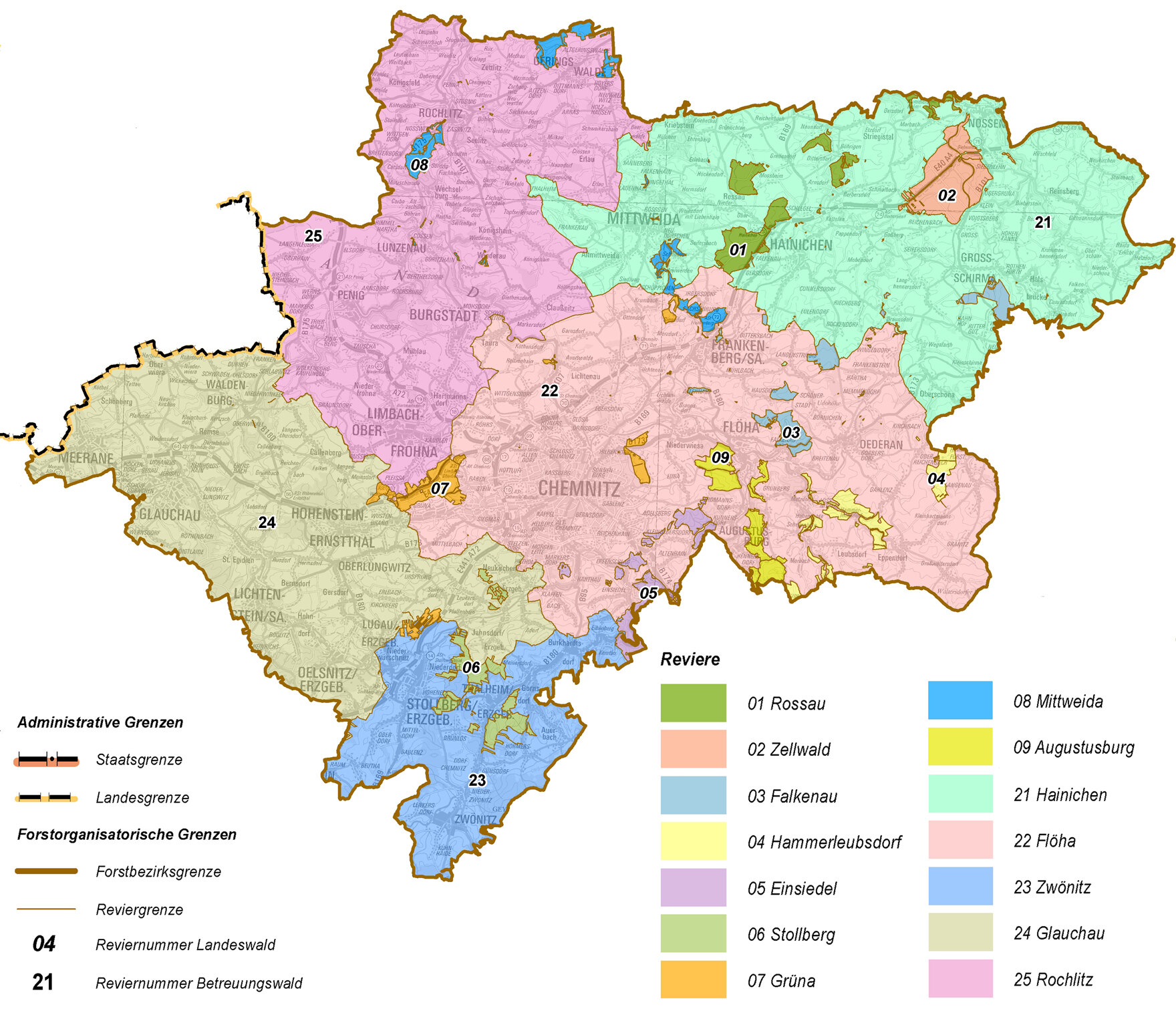 Übersichtskarte des Forstbezirkes Chemnitz