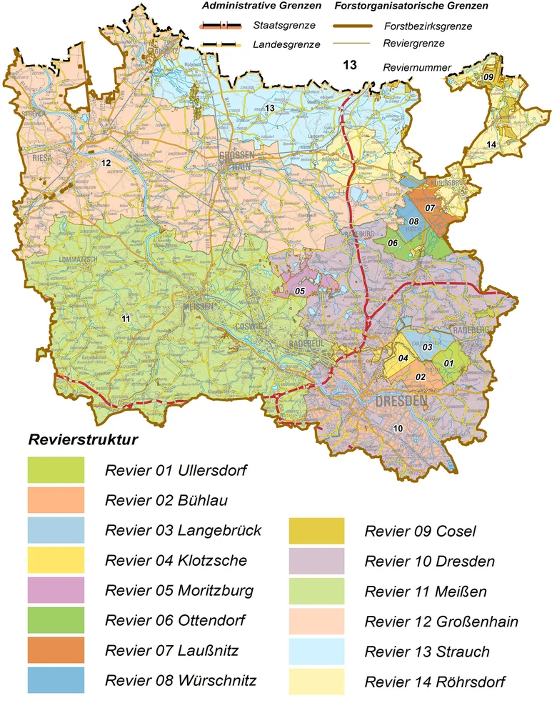 &Uuml;bersichtskarte des Forstbezirkes Dresden