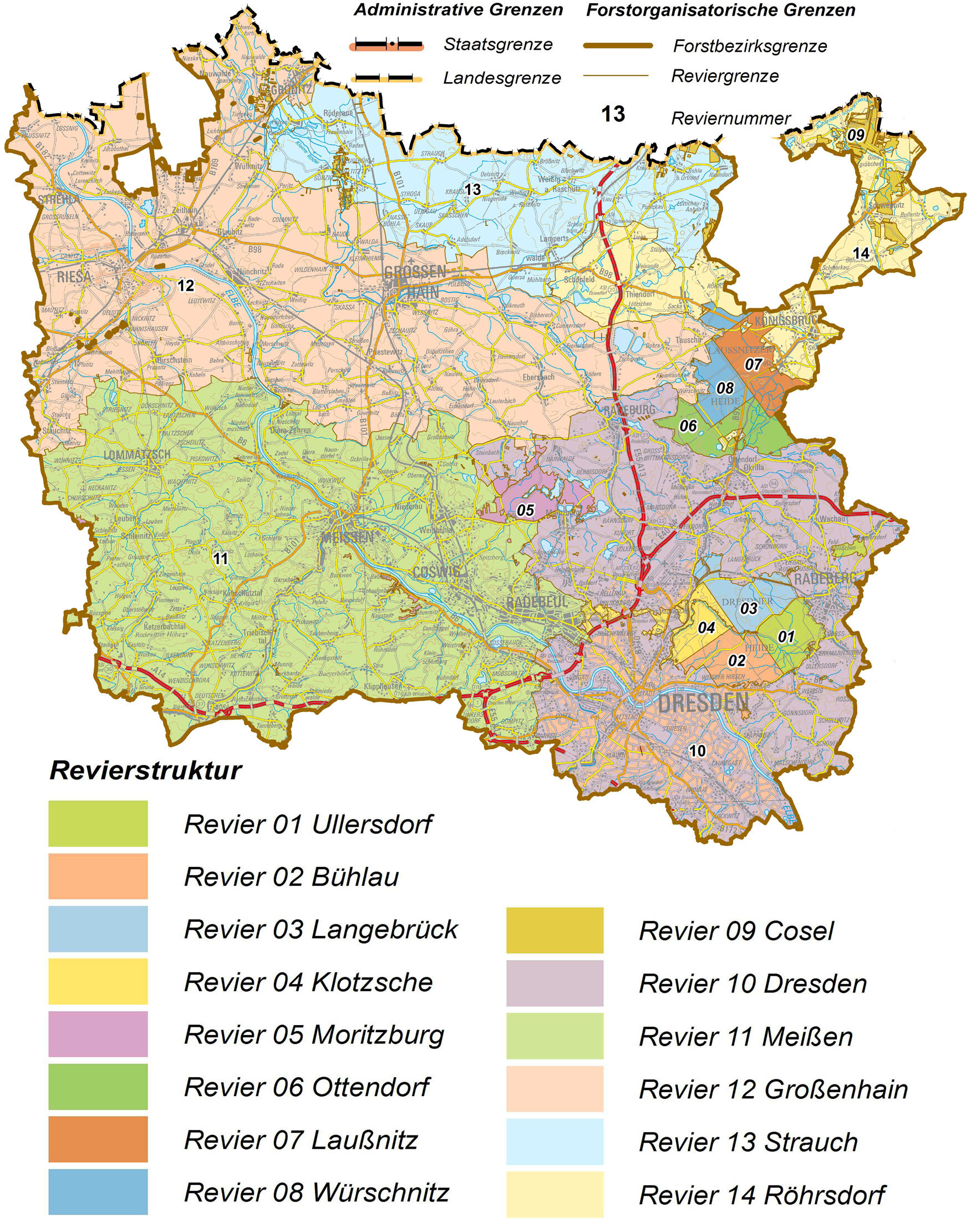 Übersichtskarte des Forstbezirkes Dresden