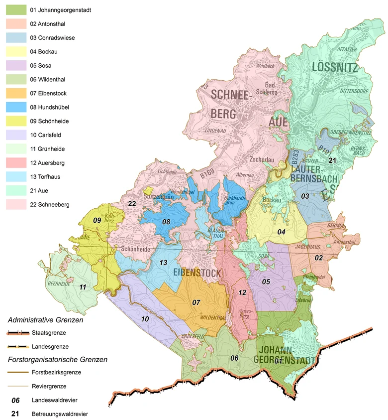 &Uuml;bersichtskarte des Forstbezirkes Eibenstock