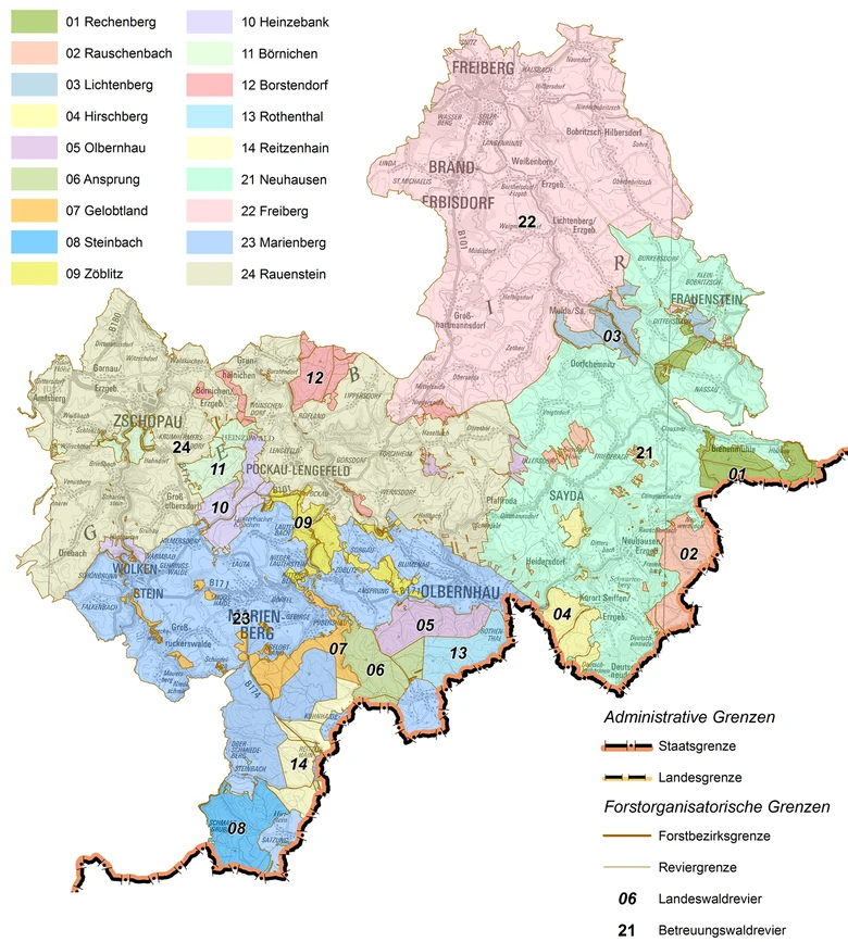 &Uuml;bersichtskarte des Forstbezirkes Marienberg