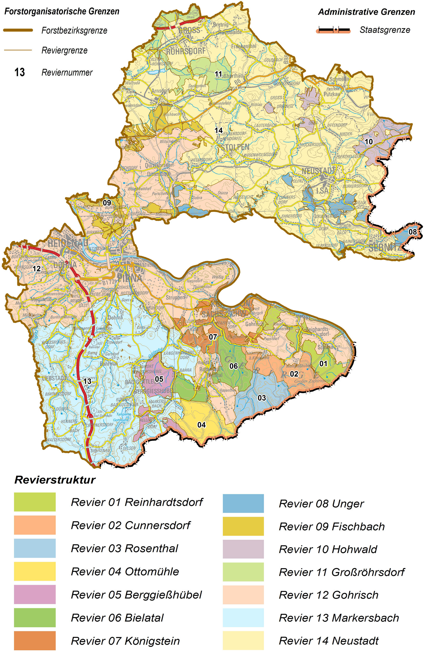 Übersichtskarte des Forstbezirkes Neustadt