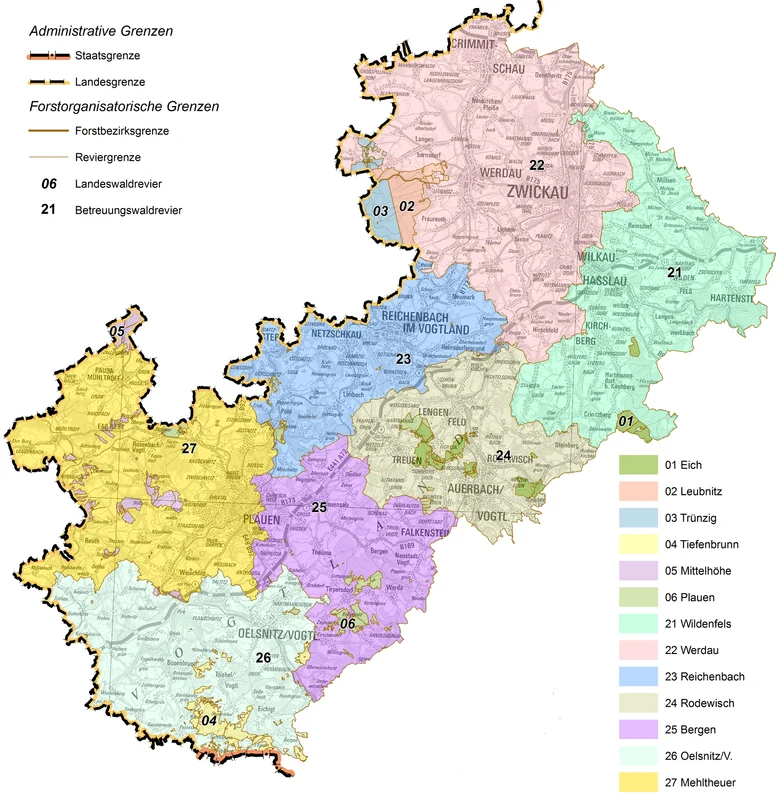 &Uuml;bersichtskarte des Forstbezikes Plauen
