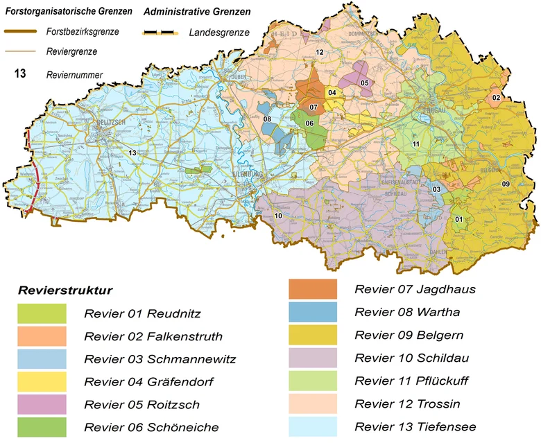 &Uuml;bersichtskarte des Forstbezirkes Taura