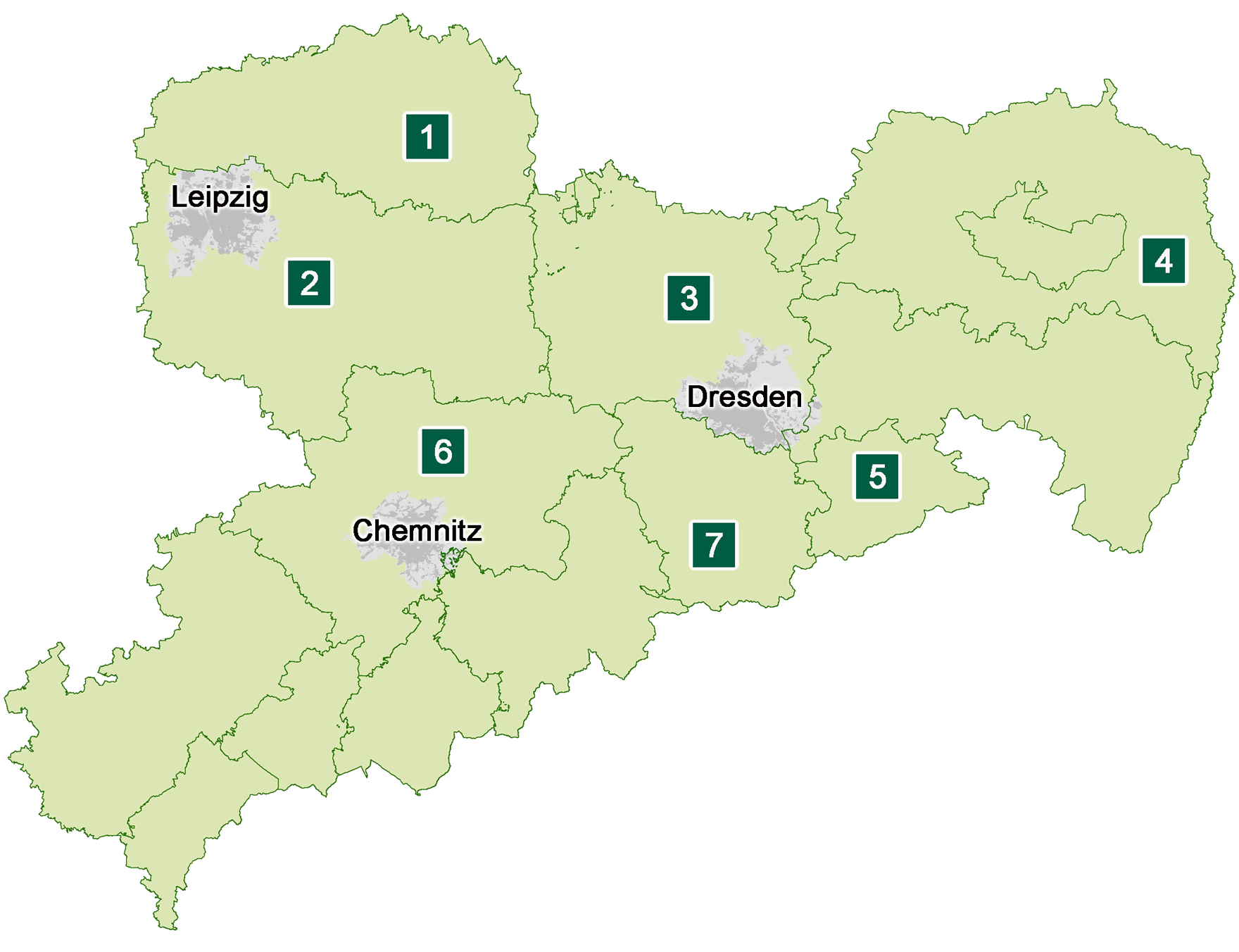 Übersichtskarte der Forstbezirke in Sachsen