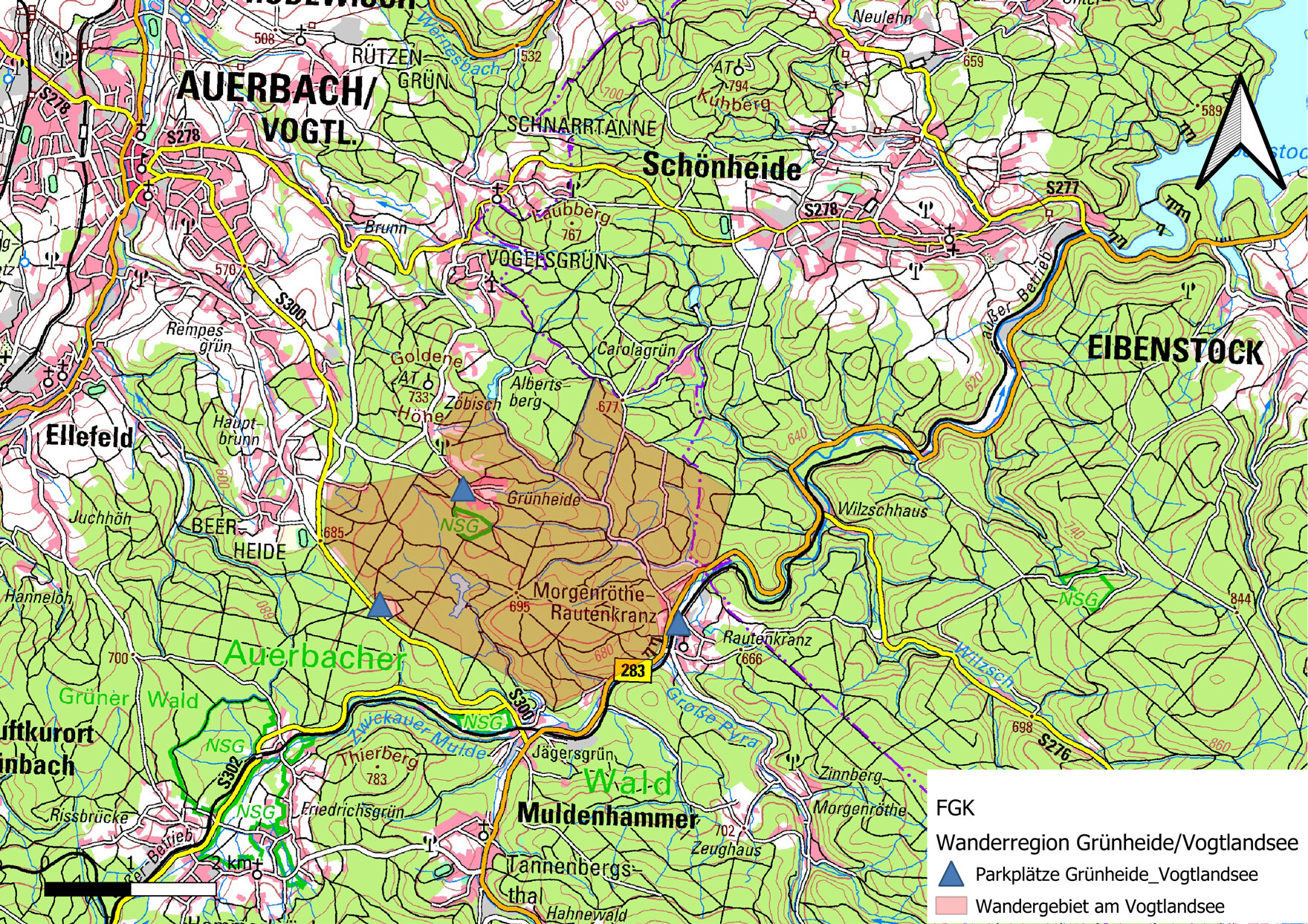 Karte zur Lage des Wandergebietes