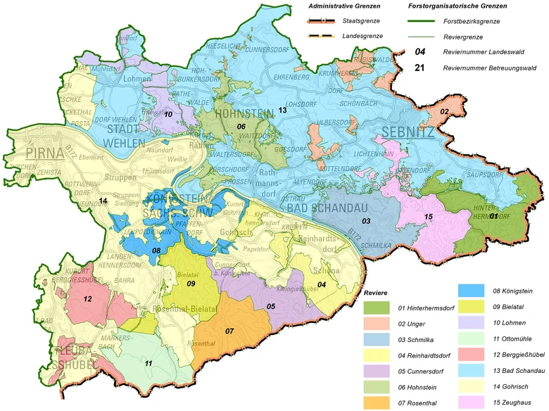 &Uuml;bersichtskarte der Nationalpark- und Forstverwaltung S&auml;chsische Schweiz