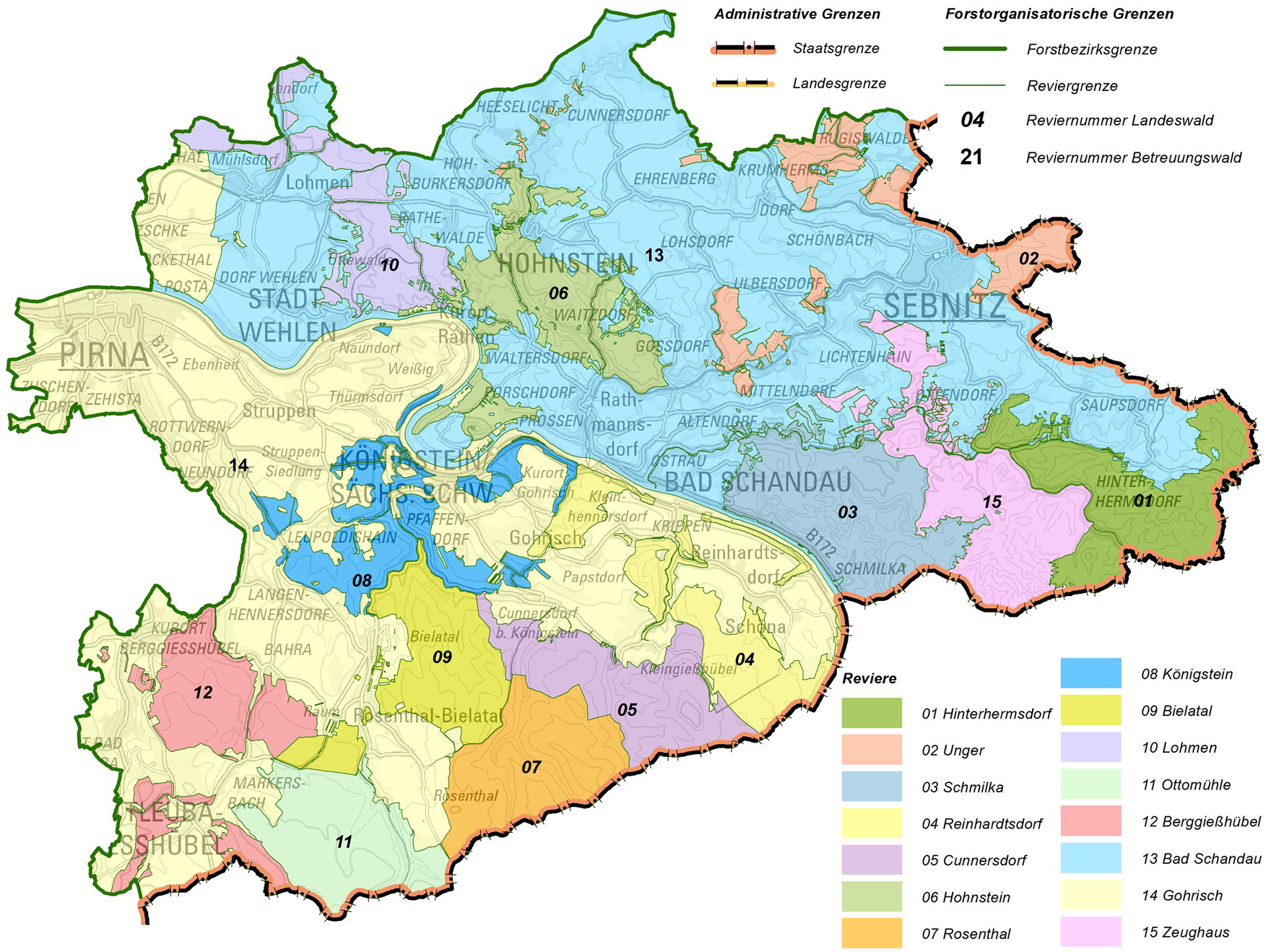 Übersichtskarte der Nationalpark- und Forstverwaltung Sächsische Schweiz
