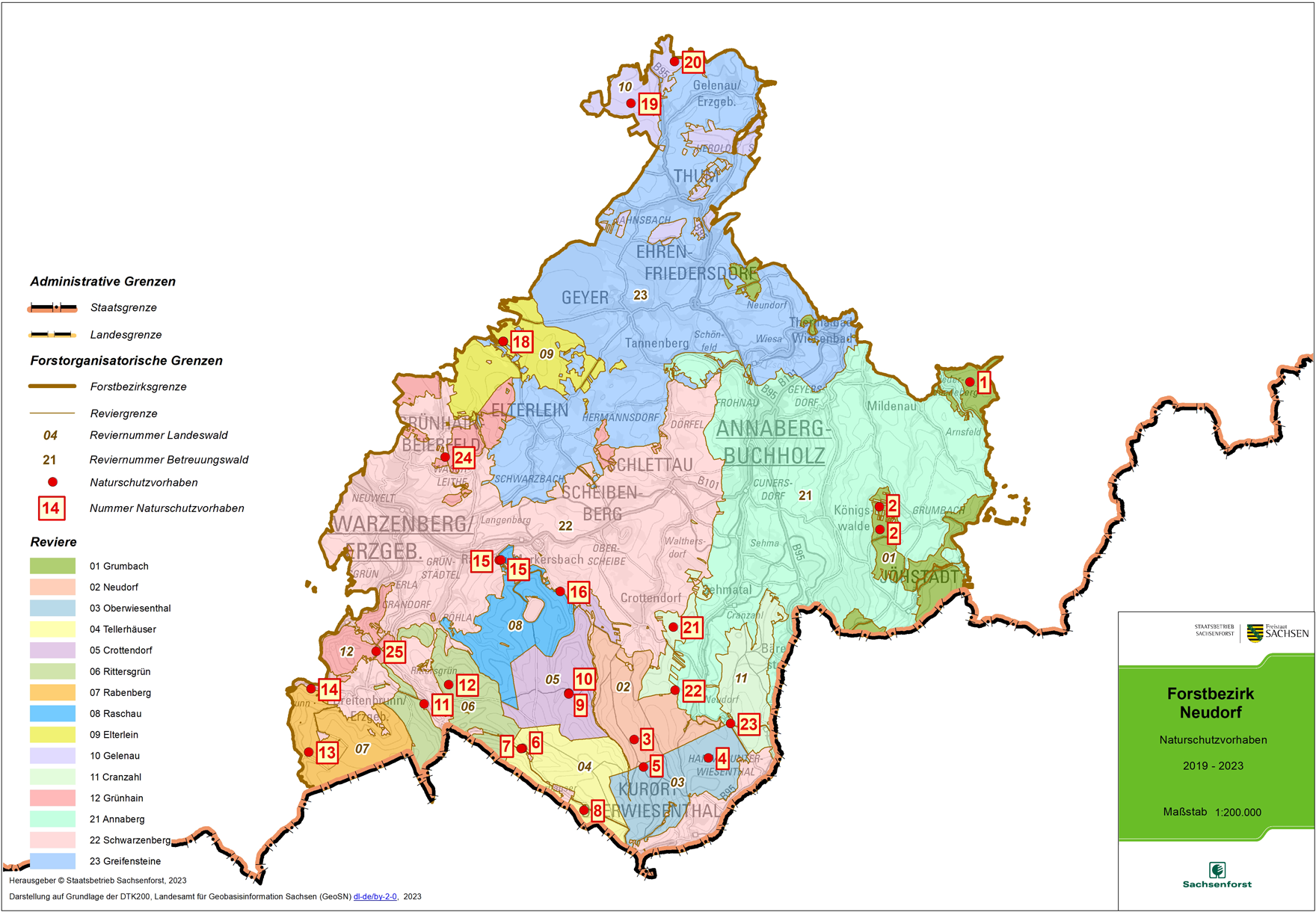 Übersichtskarte der Naturschutzvorhaben im Forstbezirk Neudorf