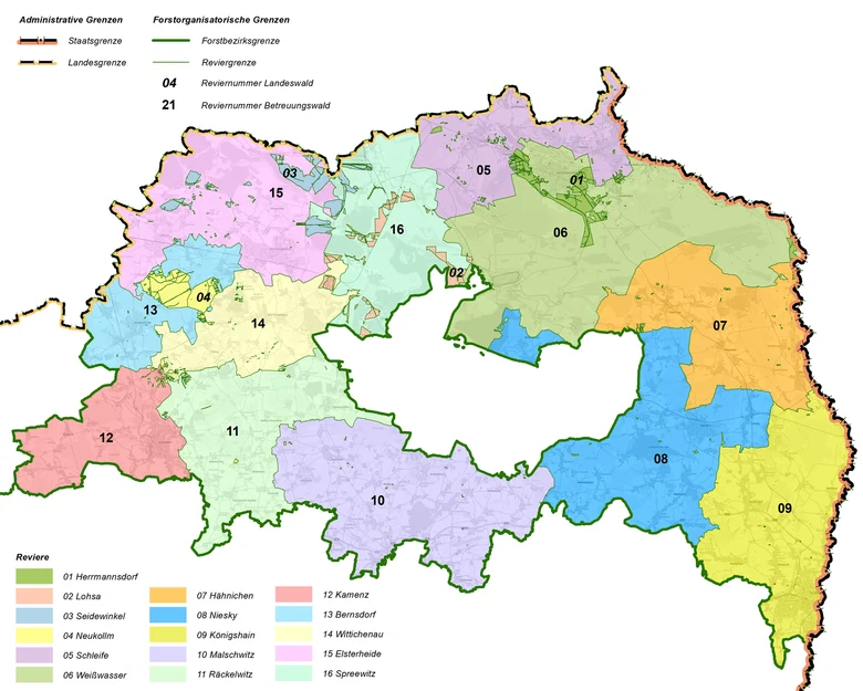 &Uuml;bersichtskarte des Forstbezirkes Oberlausitz