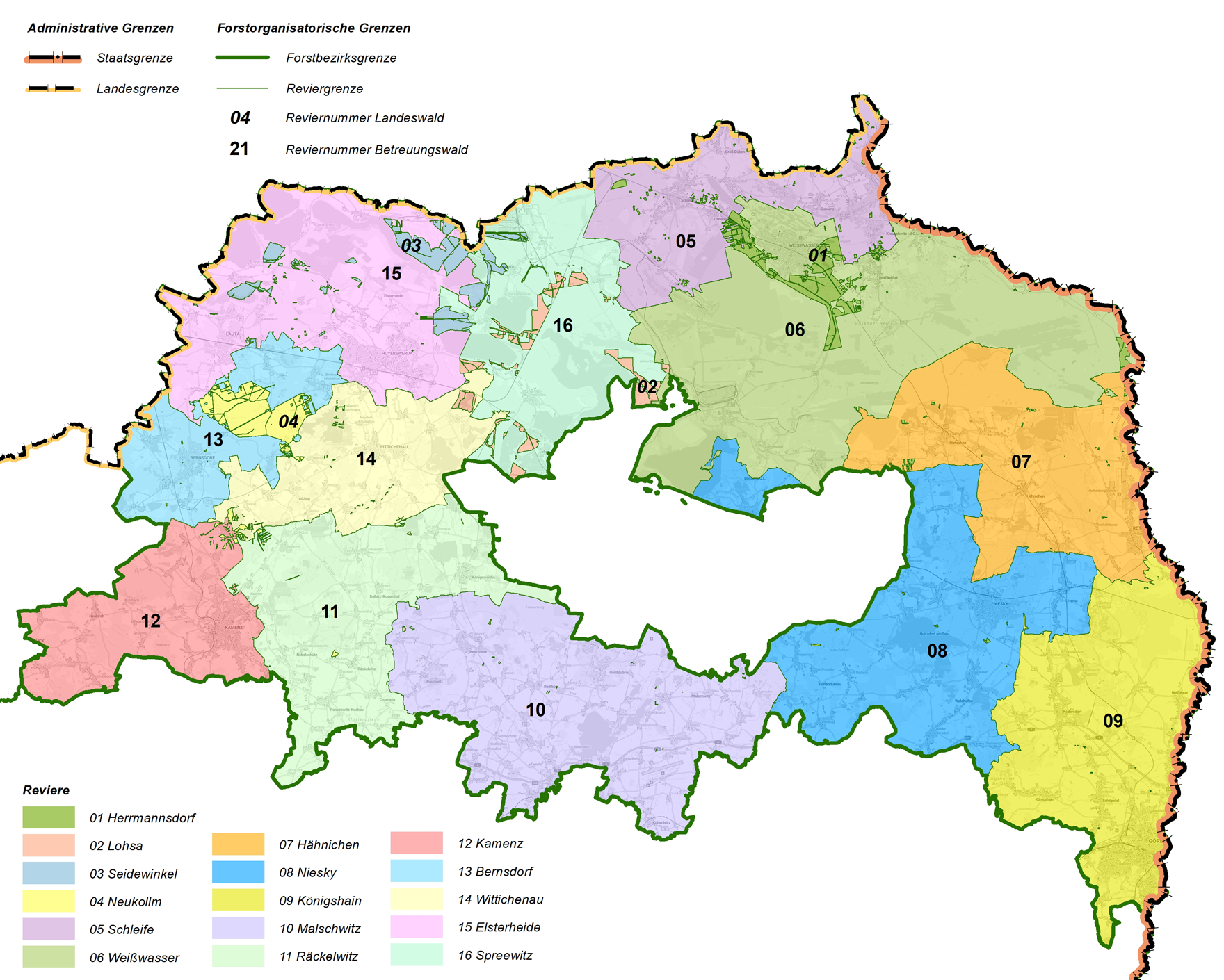 Übersichtskarte des Forstbezirkes Oberlausitz
