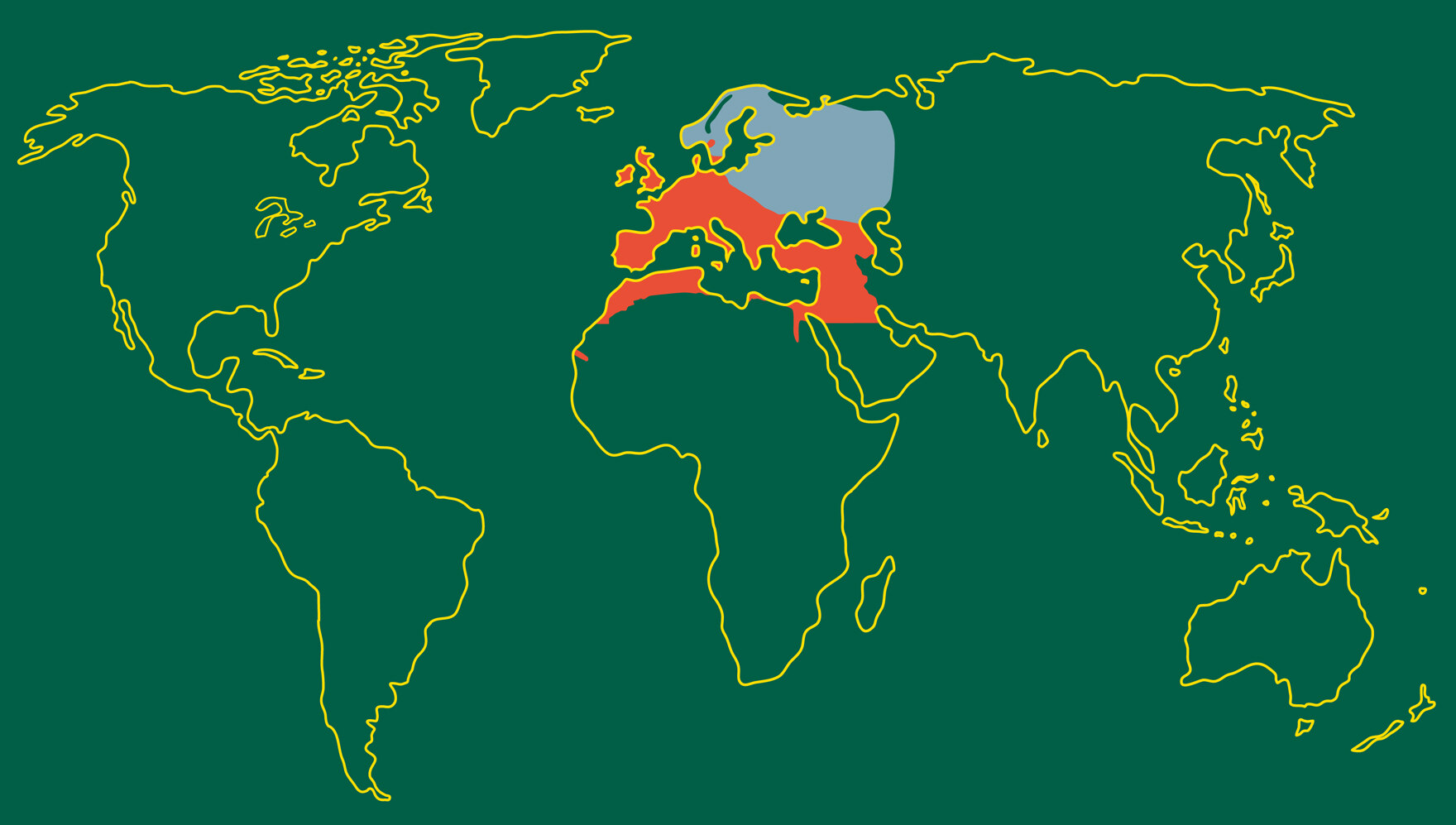 Weltkarte mit farblich markiertem Verbreitungsgebiet