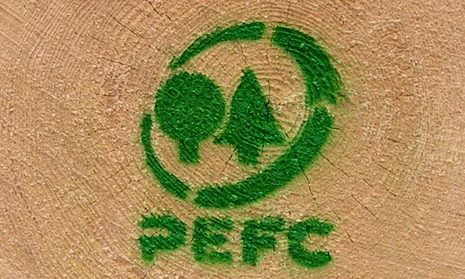 aufgespr&uuml;htes PEFC-Logo auf Holz
