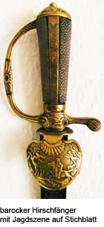 barocker Hirschf&auml;nger mit Jagdszene auf Stichblatt
